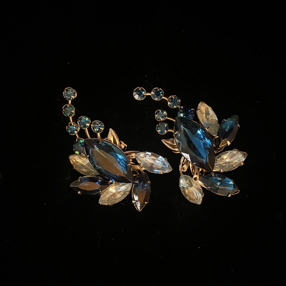 VINTAGE Blue Rhinestone “Creeper” Earrings